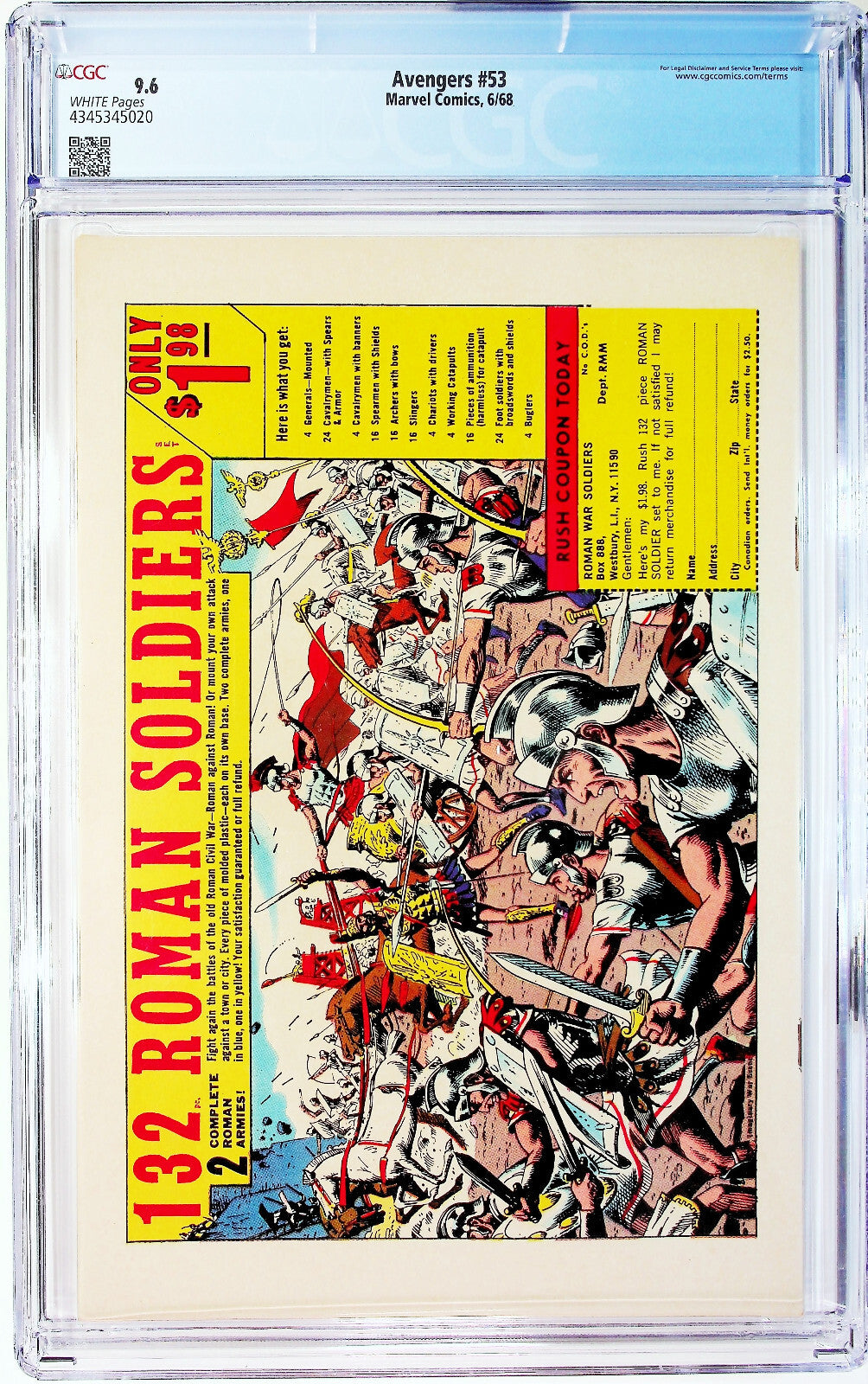 Avengers #53 (1968) CGC 9.6 NM+ White Pages Key Iconic Buscema X-Men Battle