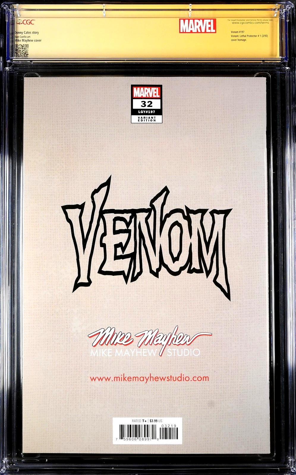 Venom #32 (2021) CGC 9.8 NM/MT SS Signed Mayhew Lethal Homage "A" Custom Label