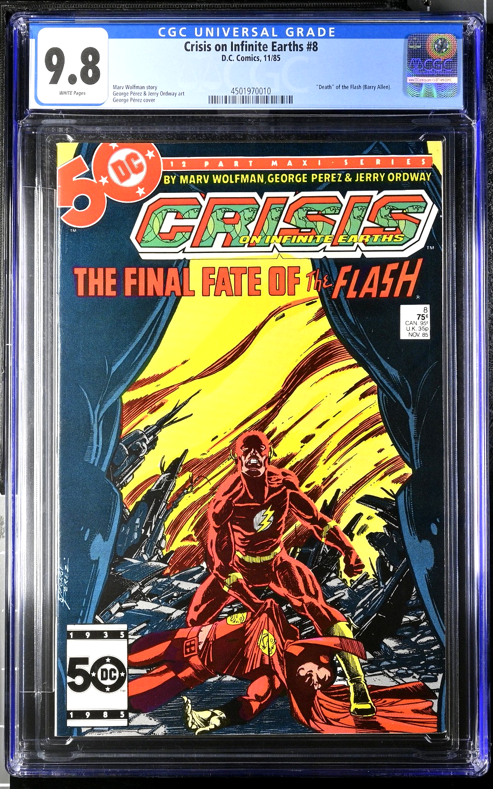 Crisis On Infinite Earths #8 (1985) CGC 9.8 NM/MT WHITE Perez Death of Flash