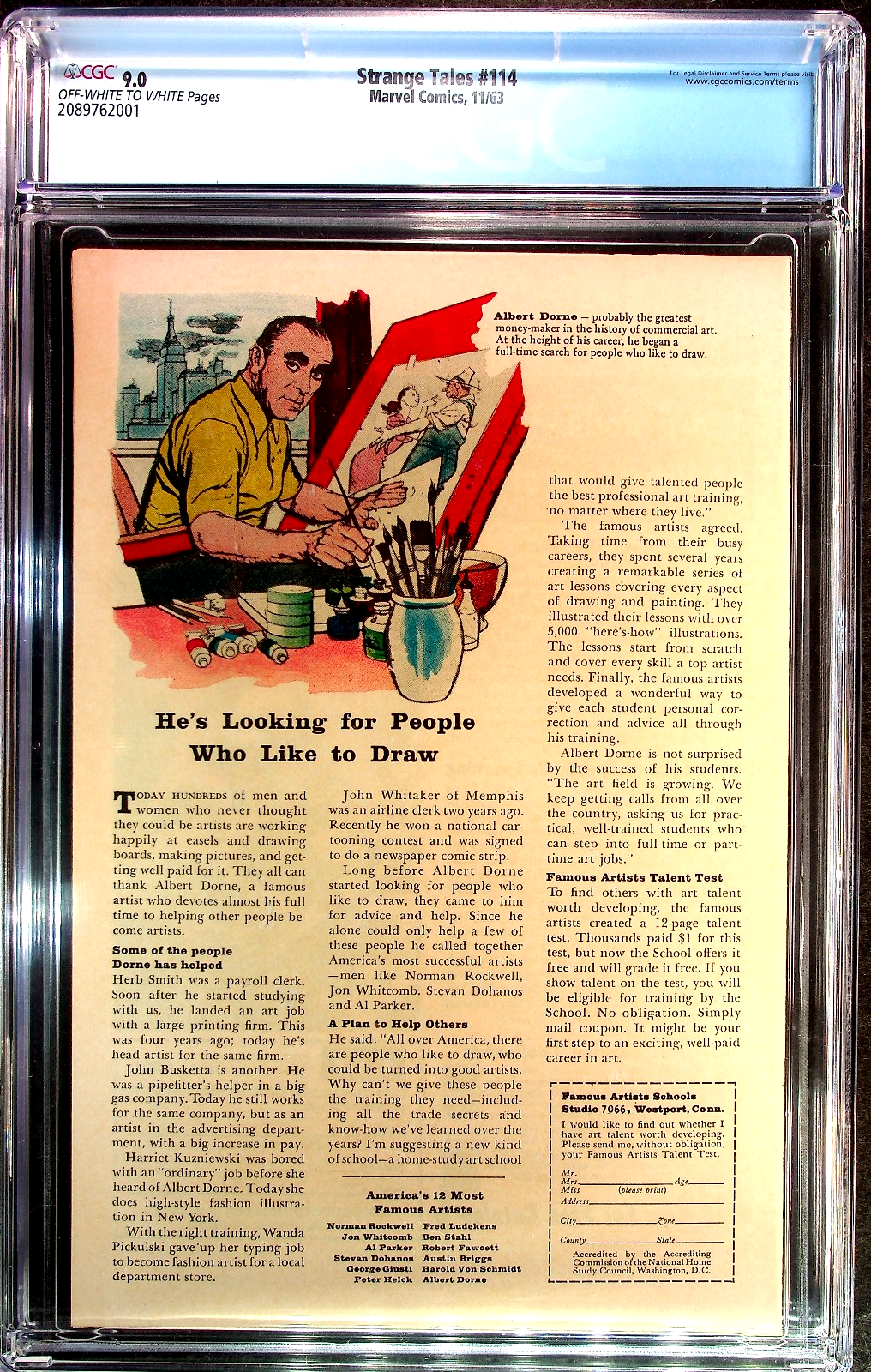 Strange Tales #114 (1963) CGC 9.0 VF/NM OW White Pages Key Classic Battle Cover
