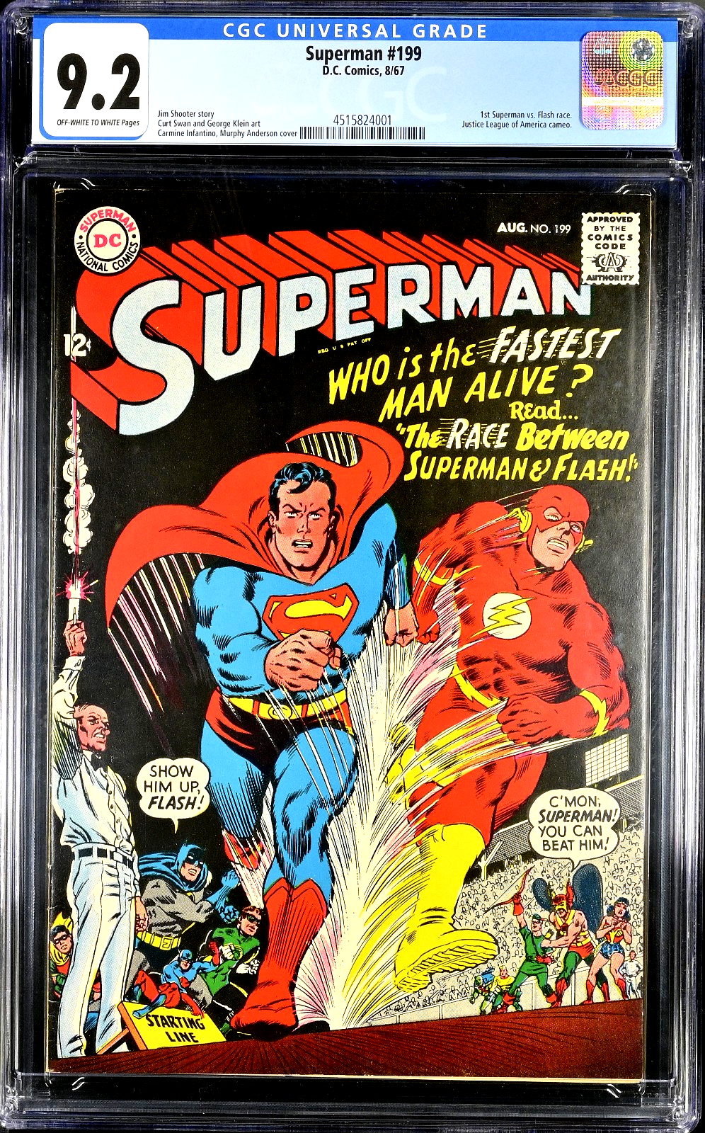 Superman #199 (1967) CGC 9.2 NM- OW White Key 1st Superman vs Flash Race