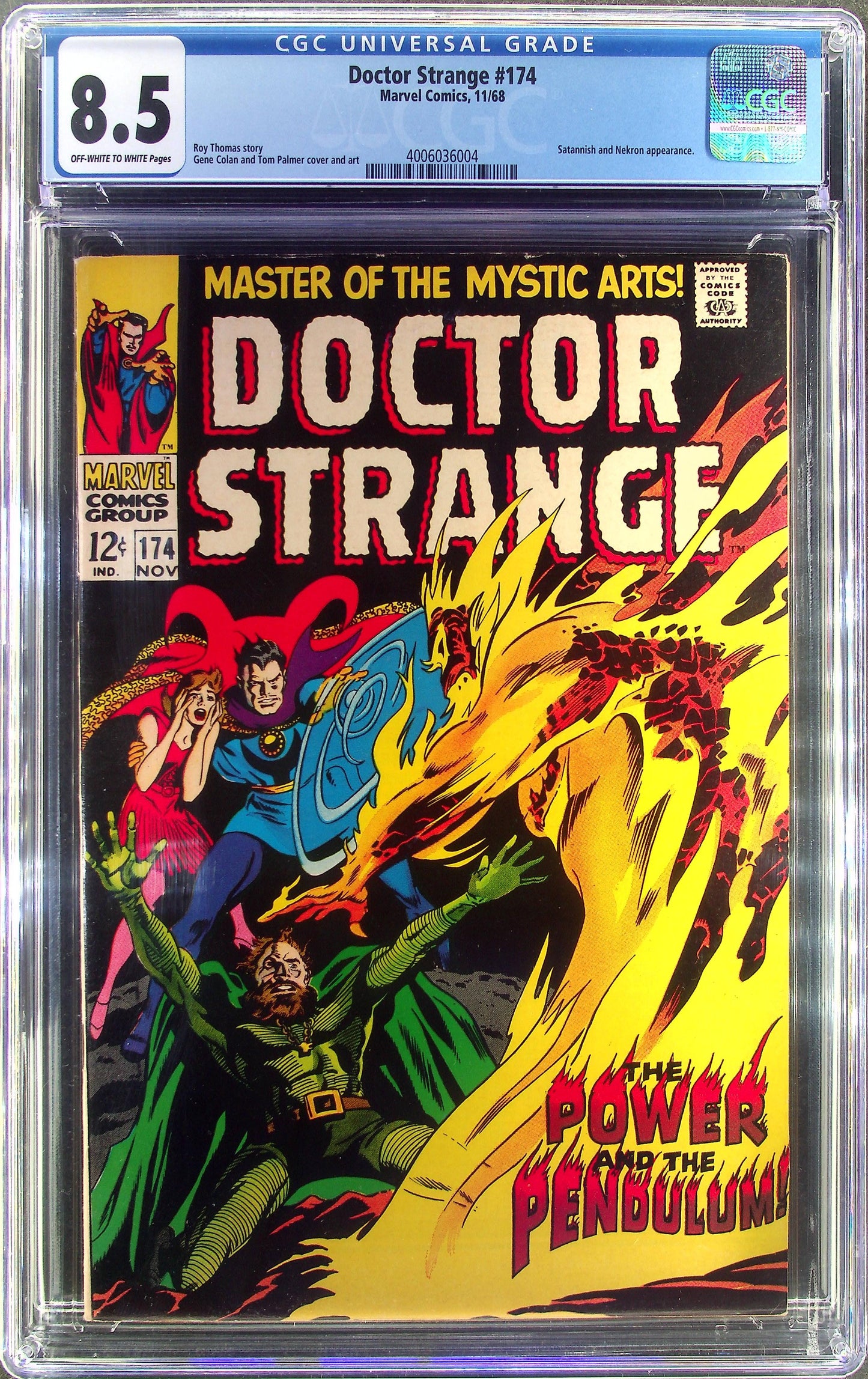 Doctor Strange #174 (1968) CGC 8.5 VF+ OW/White Pages Key 1st Satannish & Nekron