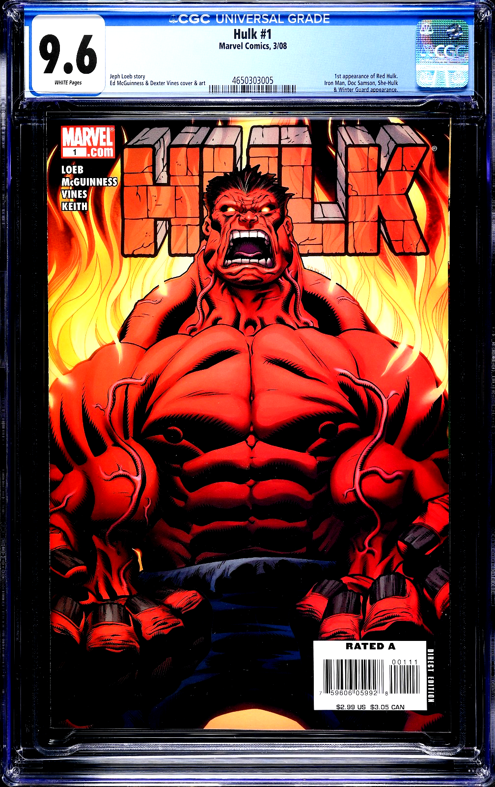 Hulk #1 (2008) CGC 9.6 NM+ WHITE Pages Ed McGuinness Iconic KEY 1st Red Hulk