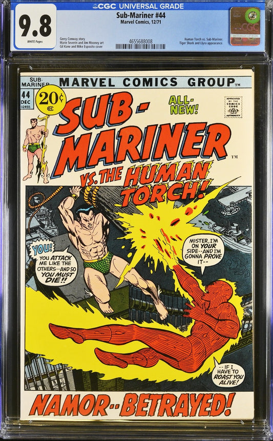 Sub-Mariner #44 (1971) CGC 9.8 NM/MT WHITE Namor vs. Human Torch Battle Cover