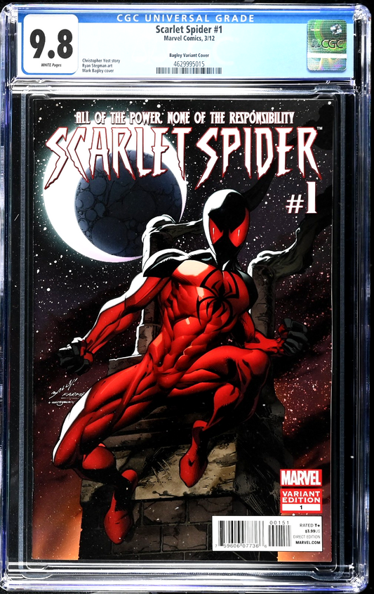 Scarlet Spider #1 (2025) CGC 9.8 NM/MT White Pages Mark Bagley Variant LTD 1:25