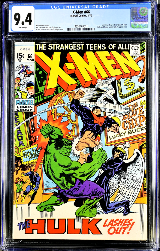 X-Men #66 (1970) CGC 9.4 NM WHITE Pages Marie Severin Classic Hulk Battle Cover