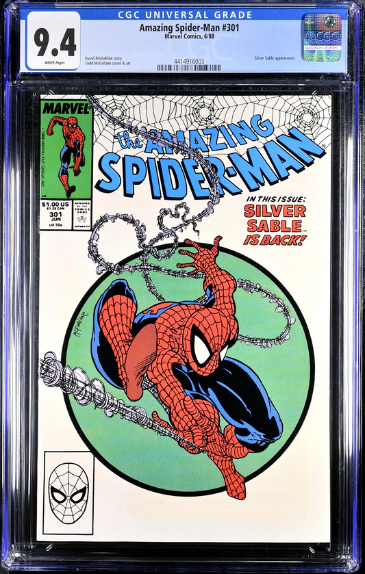 Amazing Spider-Man #301 (1988) CGC 9.4 NM White Classic McFarlane Silver Sable