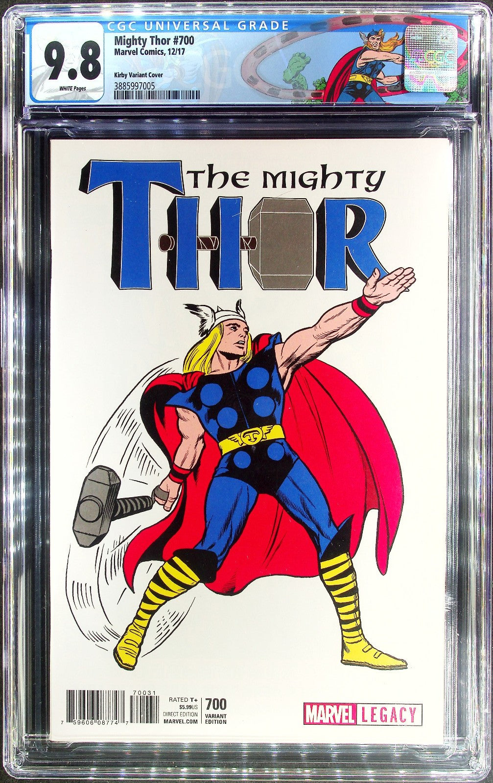 Thor #700 (2017) CGC 9.8 NM/MT White Kirby T-Shirt  1:50 Incentive Custom Label