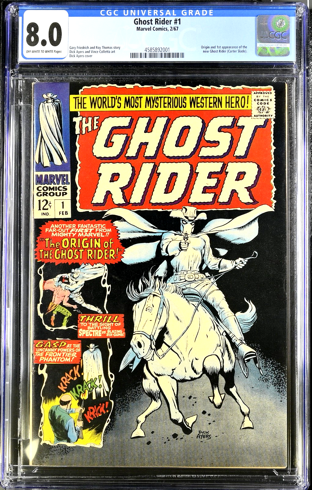 Ghost Rider #1 (1967) CGC 8.0 VF OW/W KEY Origin of New Ghost Rider Carter Slade