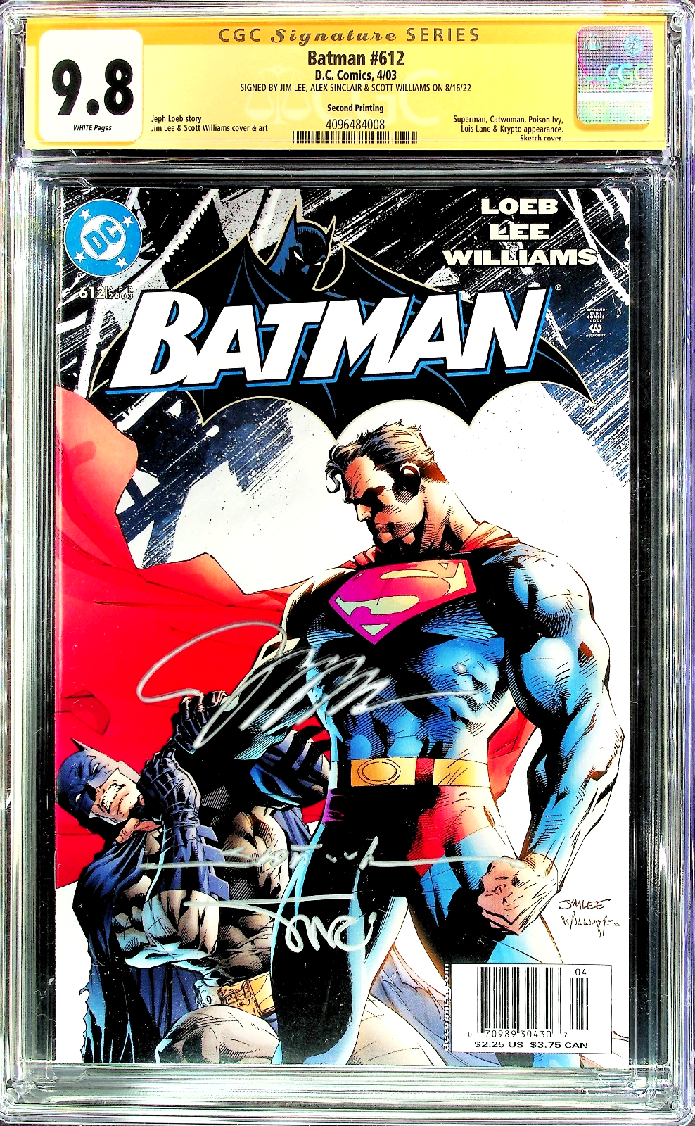 Batman #612 (2003) CGC SS 9.8 Newsstand Superman Sig X3 Lee Sinclair Williams PC