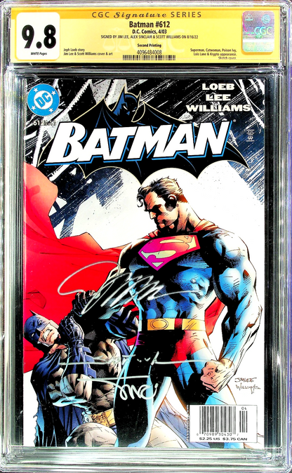 Batman #612 (2003) CGC SS 9.8 Newsstand Superman Sig X3 Lee Sinclair Williams PC