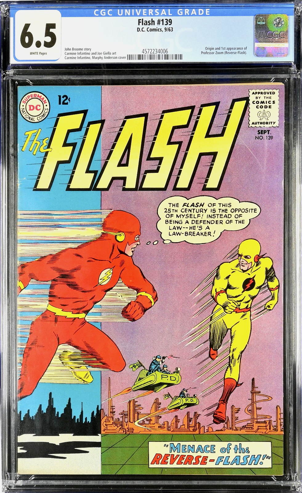 Flash #139 (1963) CGC 6.5 FN+ WHITE Pages KEY 1st Reverse Flash Professor Zoom