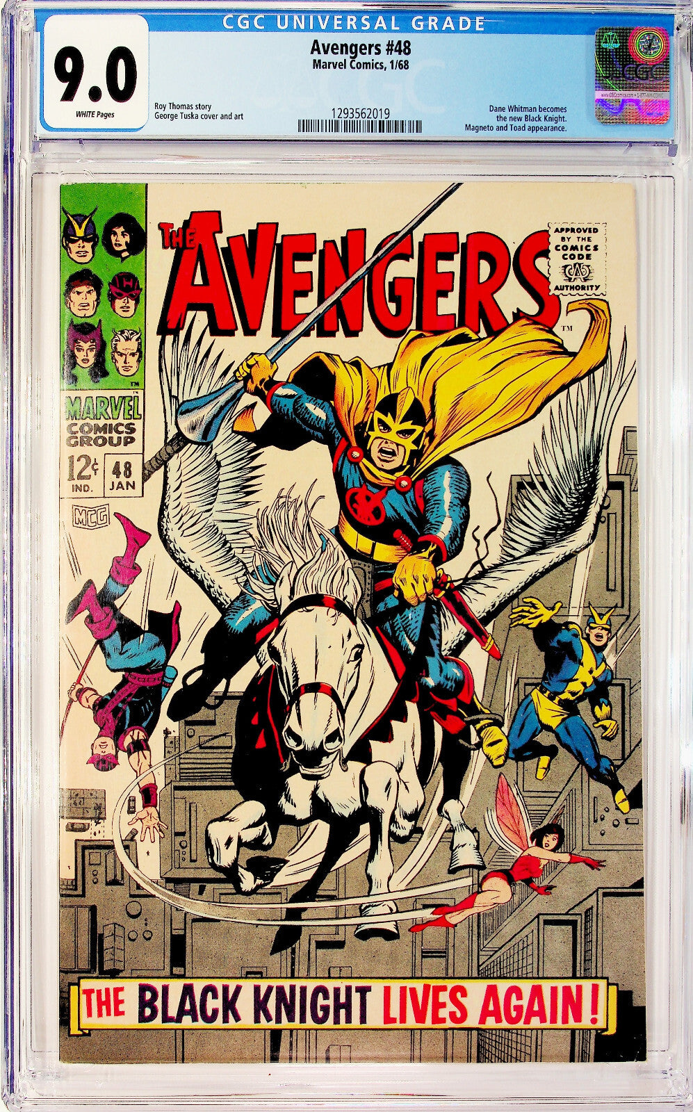 Avengers #48 (1968) CGC 9.0 VF/NM WHITE Whitman Key Origin & 1st Black Knight