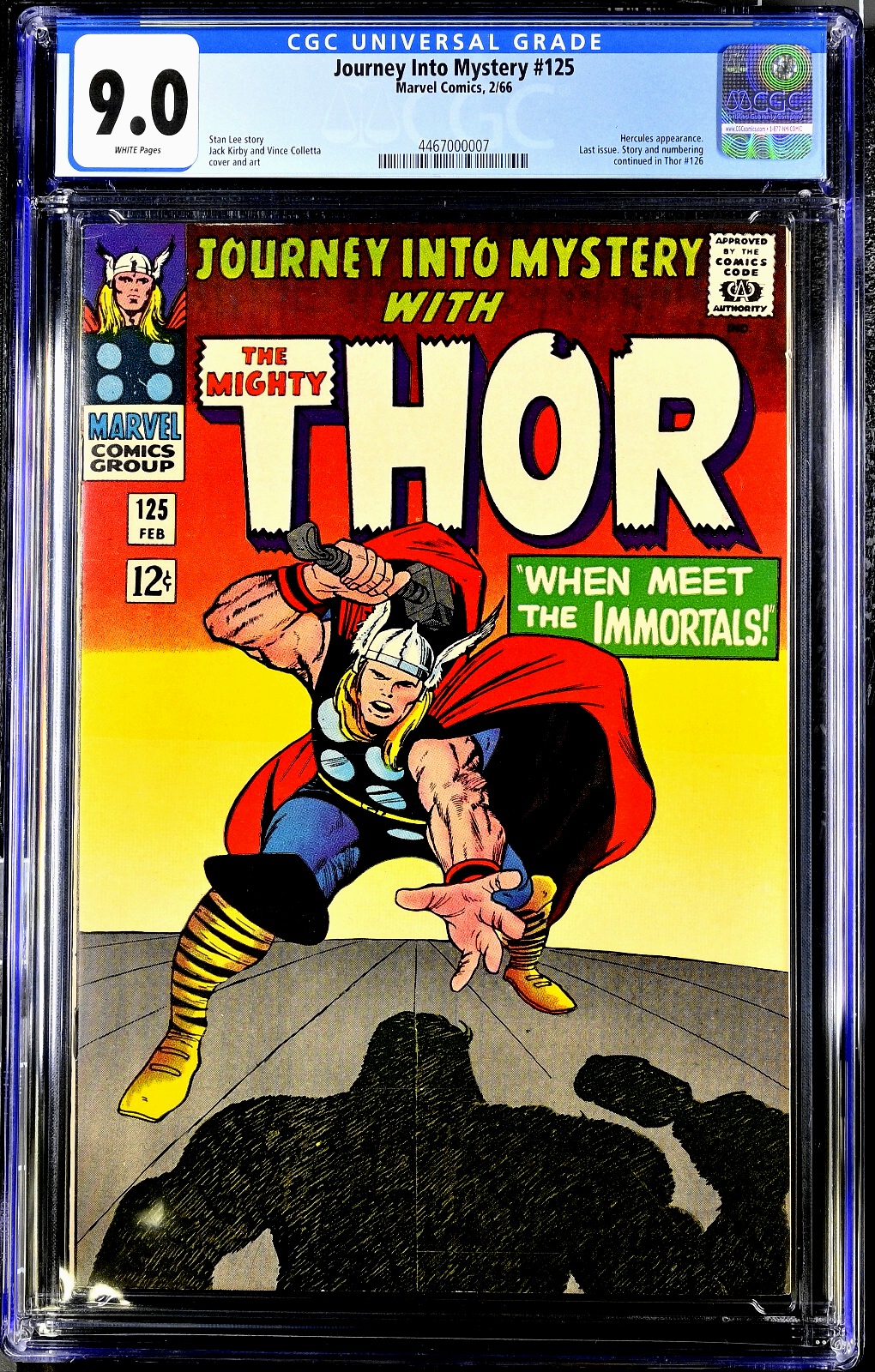 Journey Into Mystery #125 (1966) CGC 9.0 VF/NM WHITE Kirby KEY Last Issue Thor