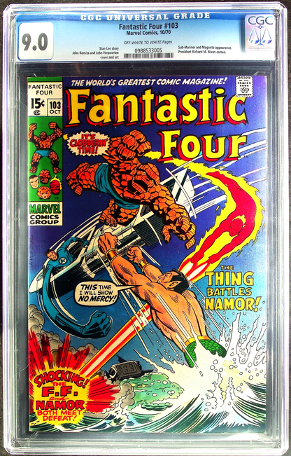 Fantastic Four #103 (1970) CGC 9.0 VF/NM OW/White Namor Sub-Mariner Battle Cover