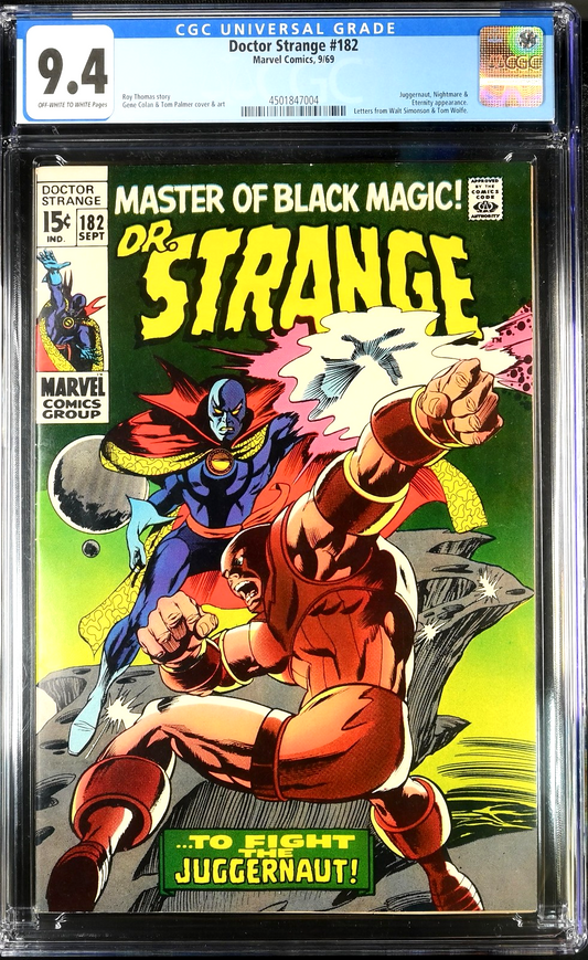 Doctor Strange #182 (1969) CGC 9.4 NM OW White Juggernaut Battle HTF High Grade