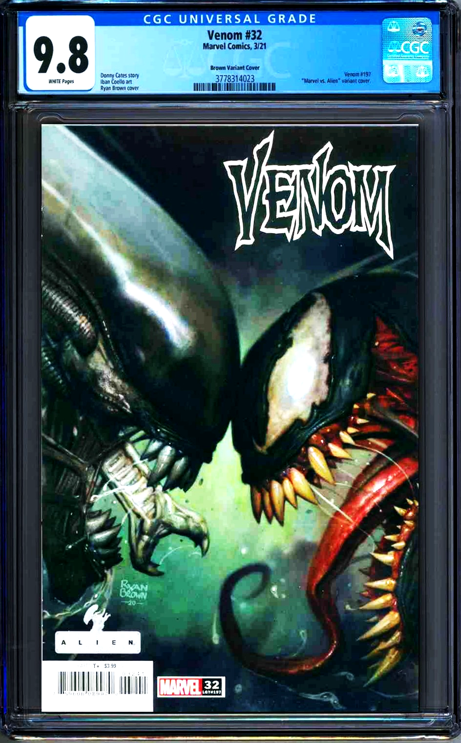 Venom #32 (2021) CGC 9.8 NM/MT White LGY 197 Ryan Brown Marvel vs. Alien Cover