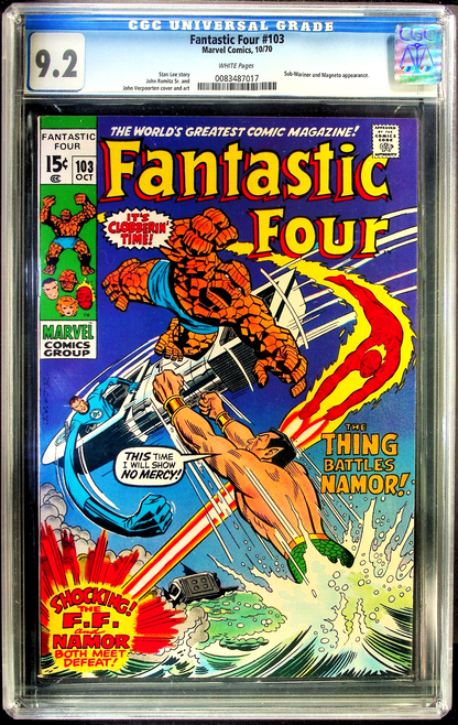 Fantastic Four #103 (1970) CGC 9.2 NM- WHITE Namor Sub-Mariner Battle Cover