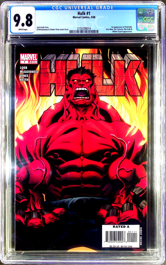 Hulk #1 (2008) CGC 9.8 NM/MT WHITE Pages Ed McGuinness Iconic KEY 1st Red Hulk