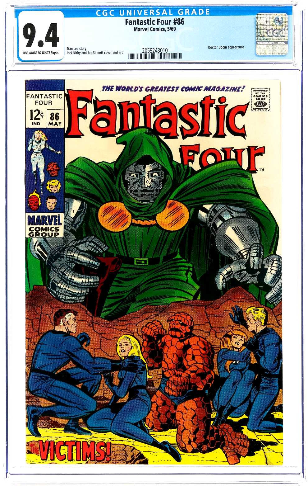 Fantastic Four 86 (1969) CGC 9.4 NM OW/White Kirby Iconic Doctor Doom Cover