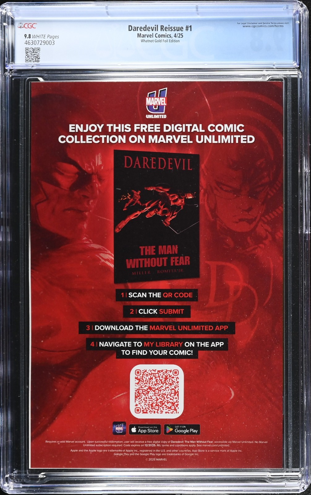 Daredevil Reissue #1 (2025) CGC 9.8 NM/MT Whatnot Gold Foil