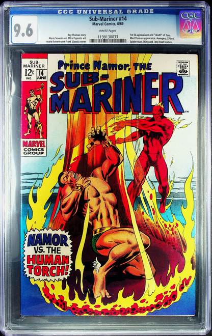 Sub-Mariner #14 (1969) CGC 9.6 NM+ WHITE KEY Toro Human Torch Battle & Death