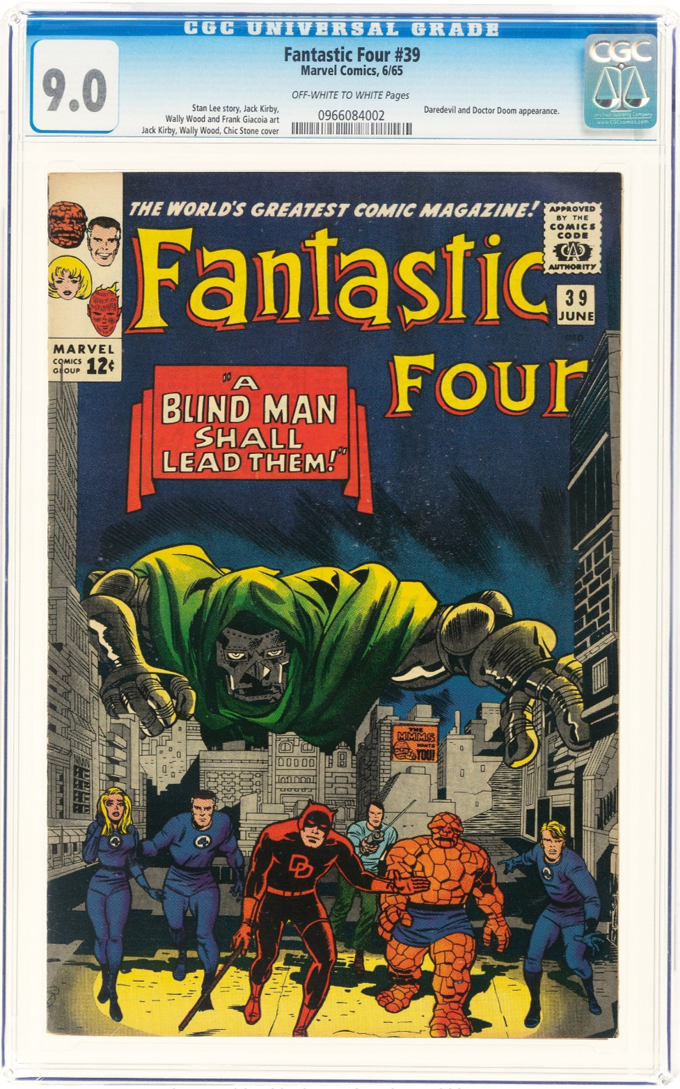 Fantastic Four #39 (1965) CGC 9.0 VF/NM OW/WHITE Kirby KEY Doom Daredevil Appear