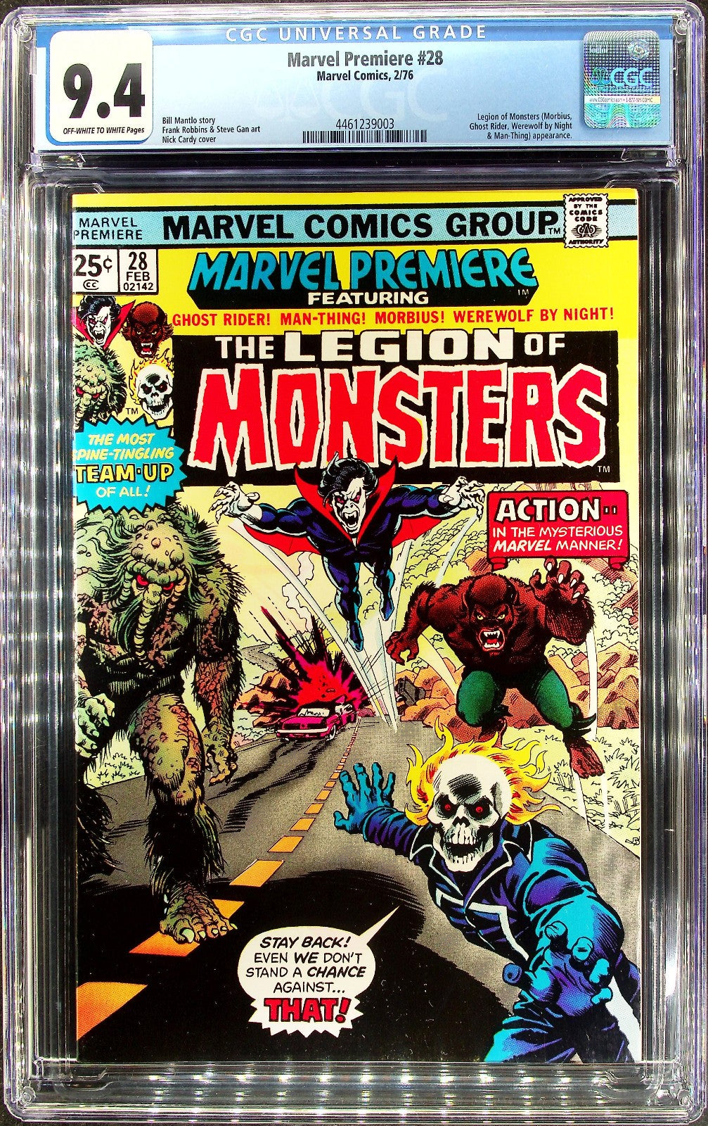 Marvel Premiere #28 (1976) CGC 9.4 NM OW/White Pages KEY 1st Legion of Monsters