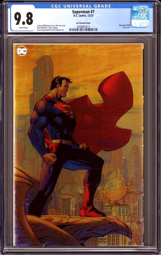Superman #7 (2023) CGC 9.8 NM/MT White Pages Jim Lee Foil Oversized LGY #850