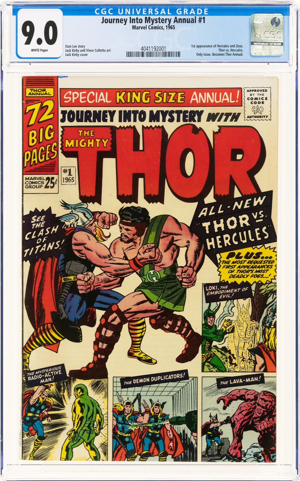 Journey Into Mystery Annual #1 (1965) CGC 9.0 VF/NM WHITE 1st Hercules vs Thor