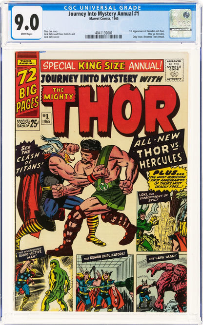 Journey Into Mystery Annual #1 (1965) CGC 9.0 VF/NM WHITE 1st Hercules vs Thor