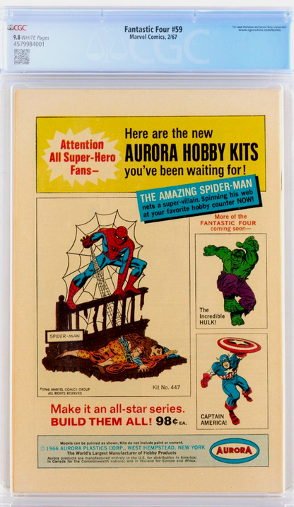 Fantastic Four #59 (1967) CGC 9.8 NM/MT WHITE Kirby Black Bolt Silver Surfer App