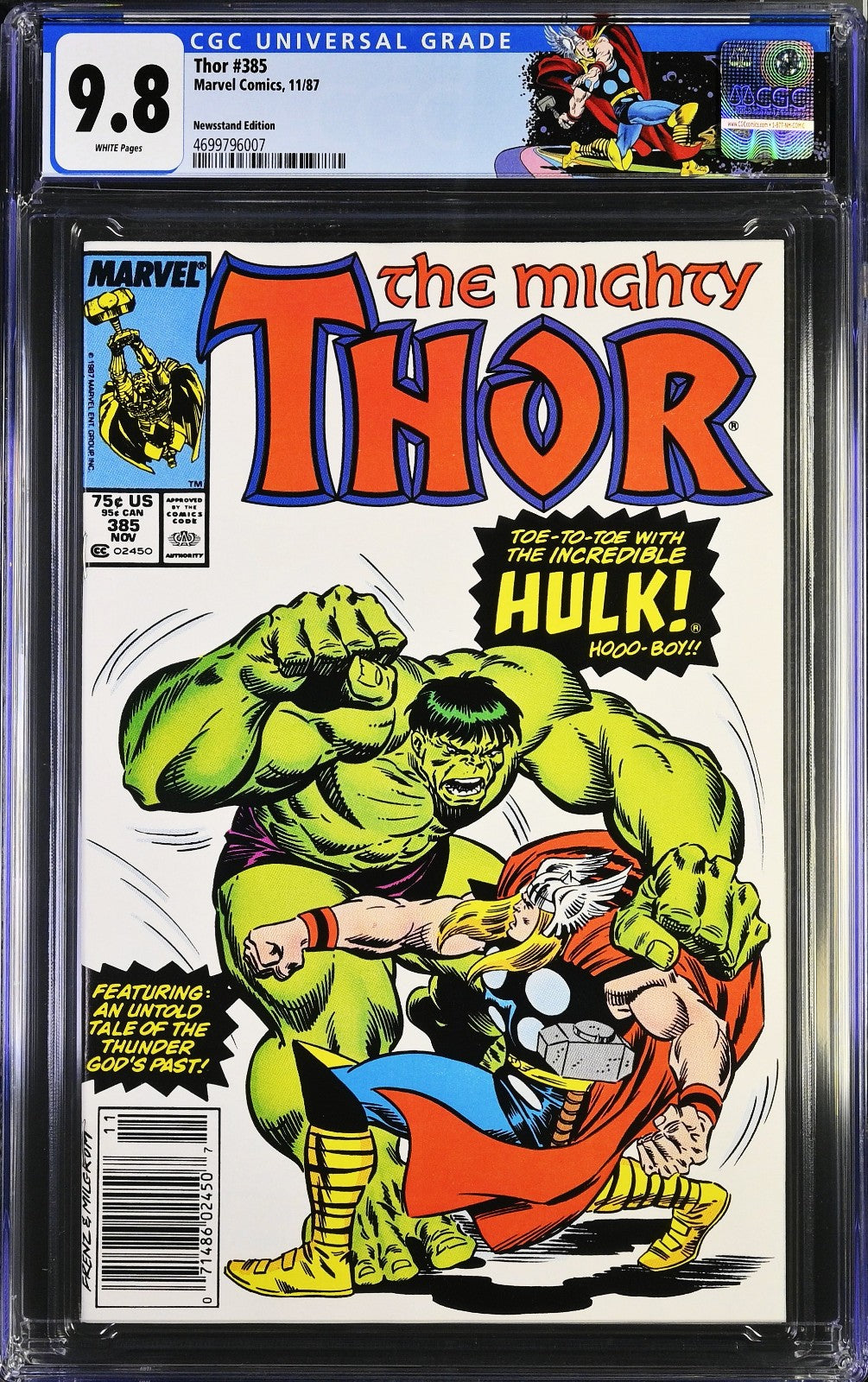 Thor #385 (1987) CGC 9.8 NM/MT White Newsstand Hulk Battle Retired Custom Label