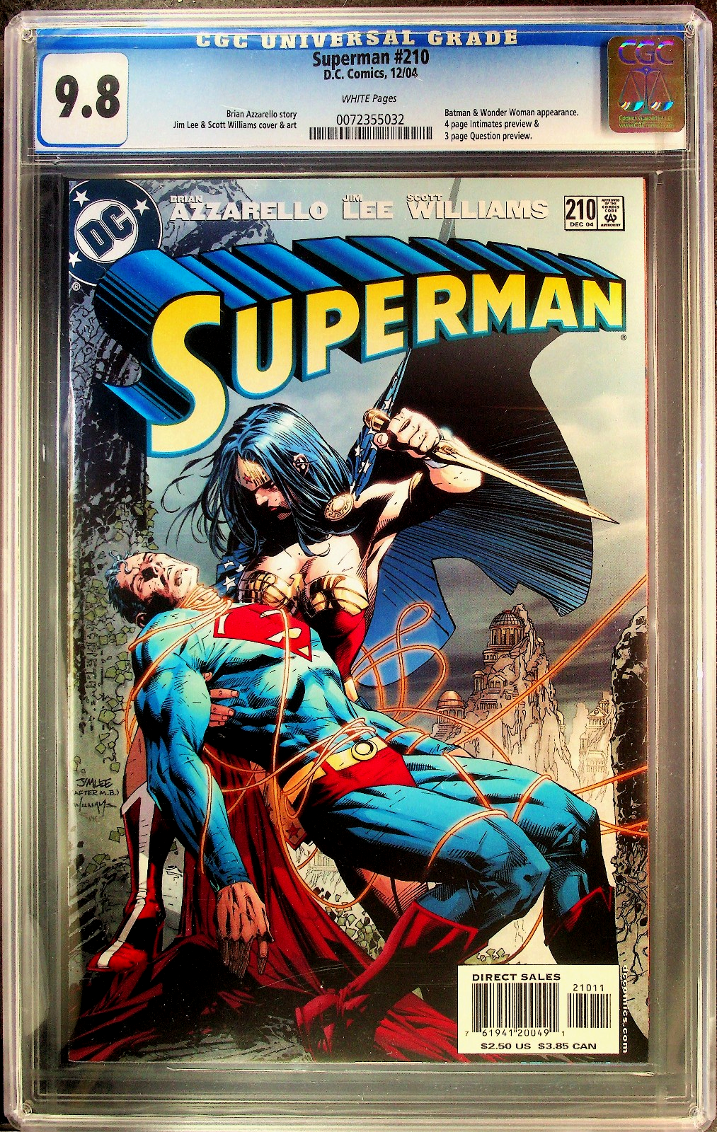 Superman #210 (2004) CGC 9.8 NM/MT Jim Lee Wonder Woman Battle Cover 0072355032