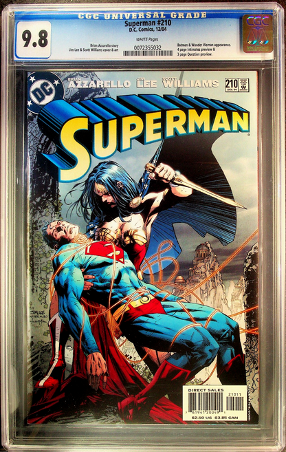 Superman #210 (2004) CGC 9.8 NM/MT Jim Lee Wonder Woman Battle Cover 0072355032