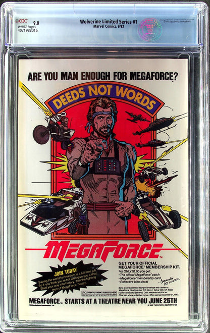 Wolverine Limited Series #1 (1982) CGC 9.8 NMMT WHITE Frank Miller Newsstand