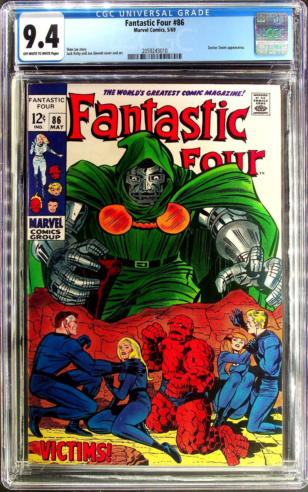 Fantastic Four 86 (1969) CGC 9.4 NM OW/White Kirby Iconic Doctor Doom Cover