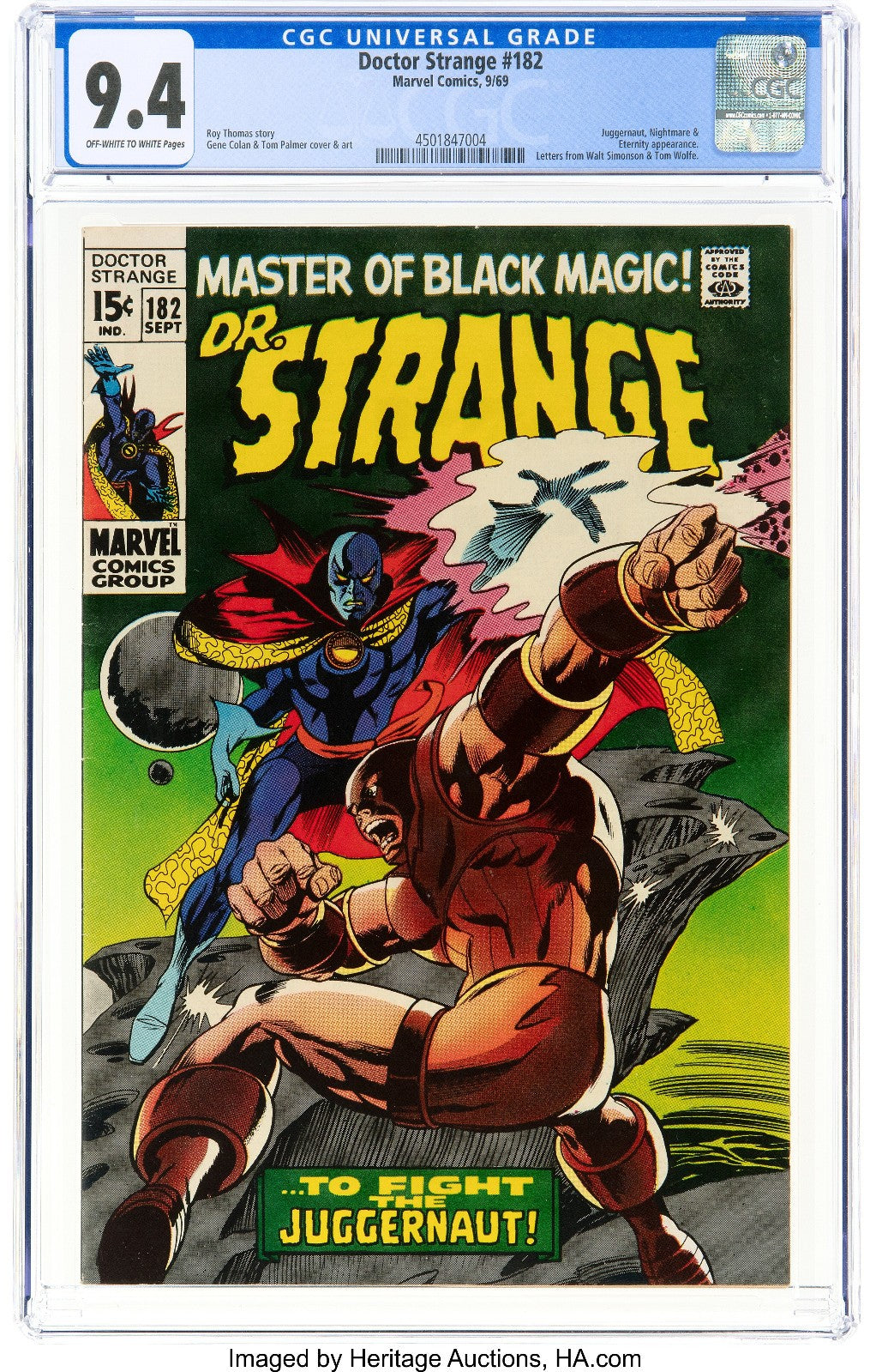 Doctor Strange #182 (1969) CGC 9.4 NM OW White Juggernaut Battle HTF High Grade