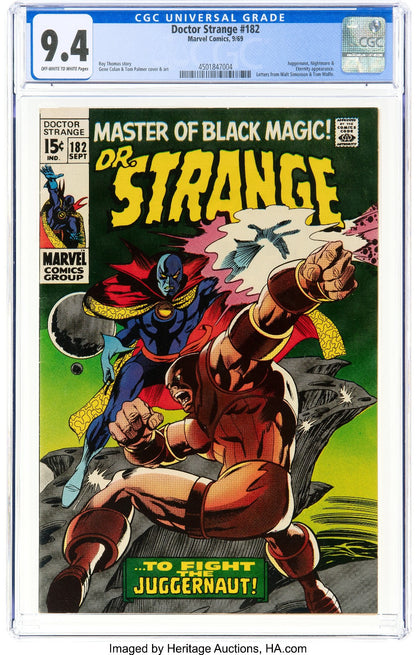 Doctor Strange #182 (1969) CGC 9.4 NM OW White Juggernaut Battle HTF High Grade