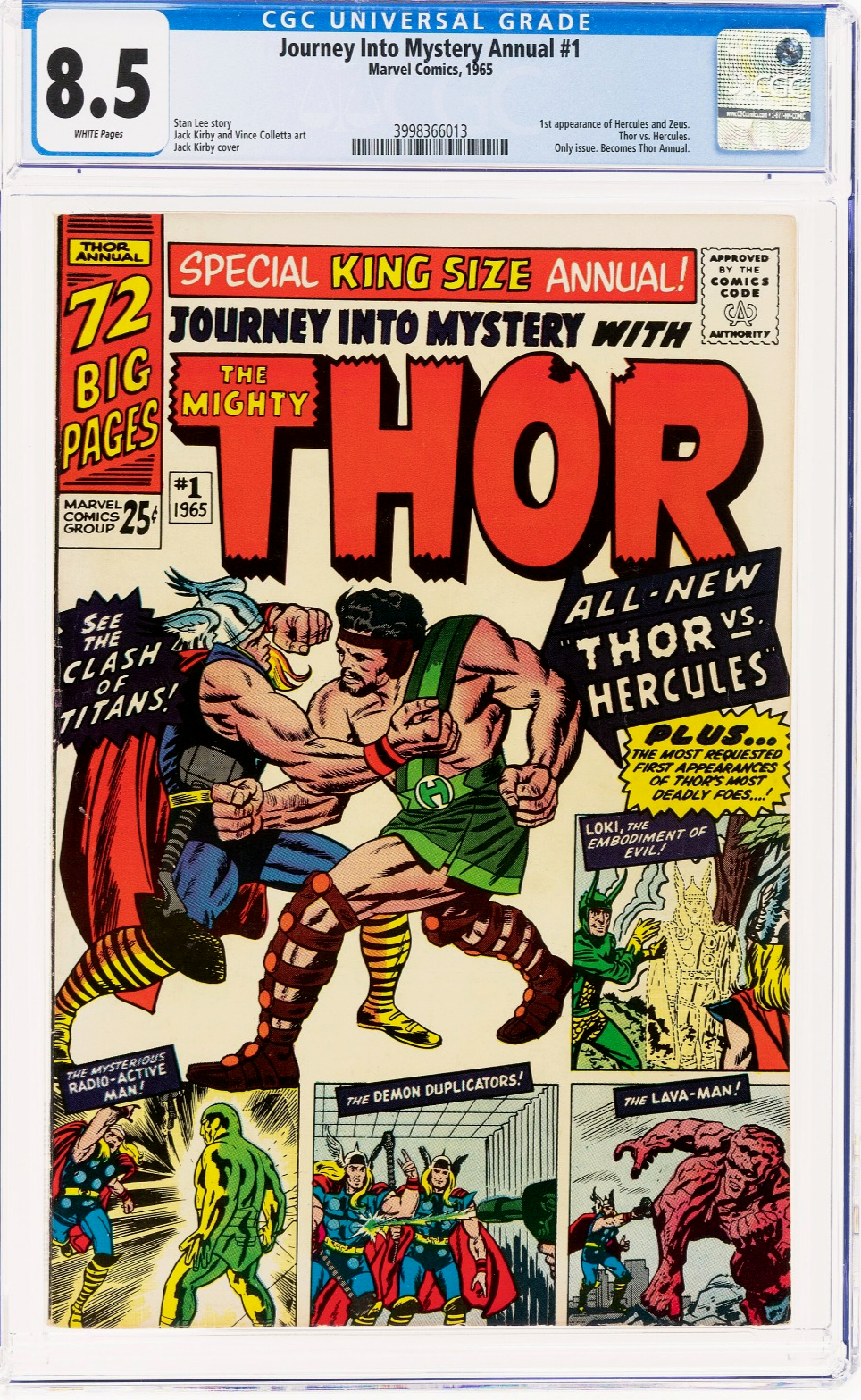 Journey Into Mystery Annual #1 (1965) CGC 8.5 VF+ WHITE KEY 1st Hercules vs Thor