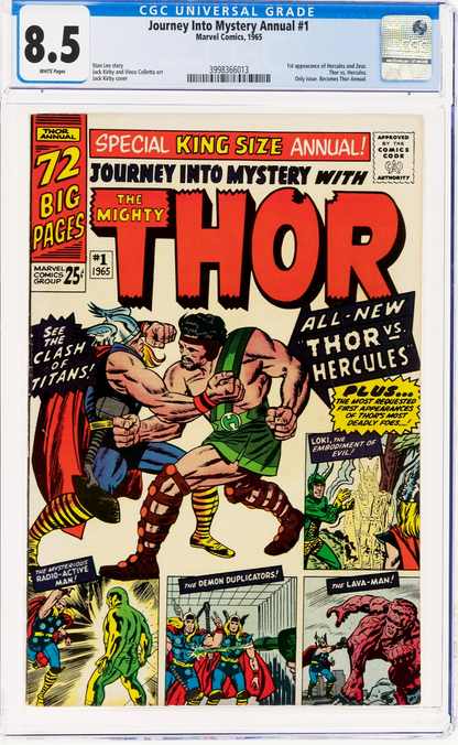 Journey Into Mystery Annual #1 (1965) CGC 8.5 VF+ WHITE KEY 1st Hercules vs Thor