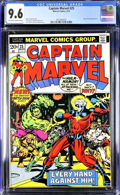 Captain Marvel #25 (1973) CGC 9.6 NM+ OW/White Starlin Hulk Sub-Mariner Battle