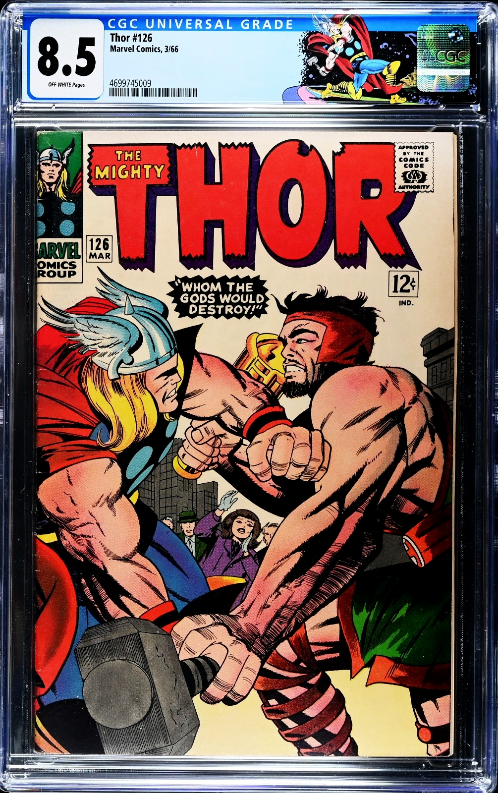 Thor 126 (1966) CGC 8.5 VF+ OW Kirby Key Hercules Battle Retired Custom Label