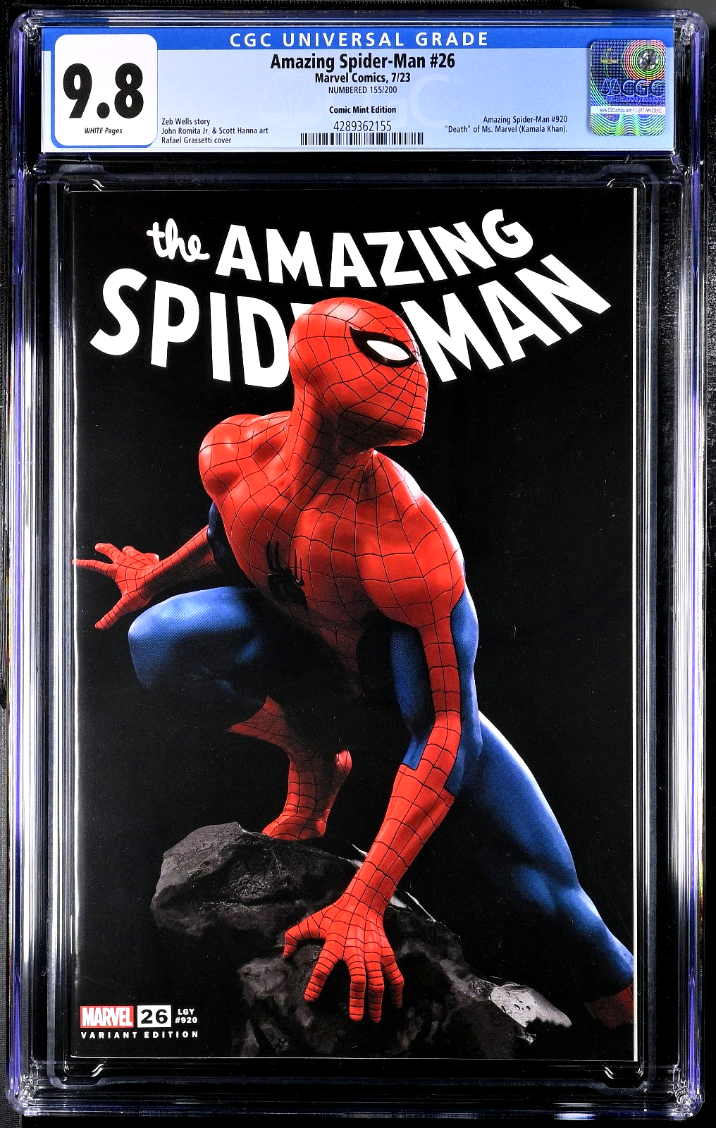 Amazing Spider-Man #26 (2024) CGC 9.8 Grassetti Comic Mint Edition LTD #155/200
