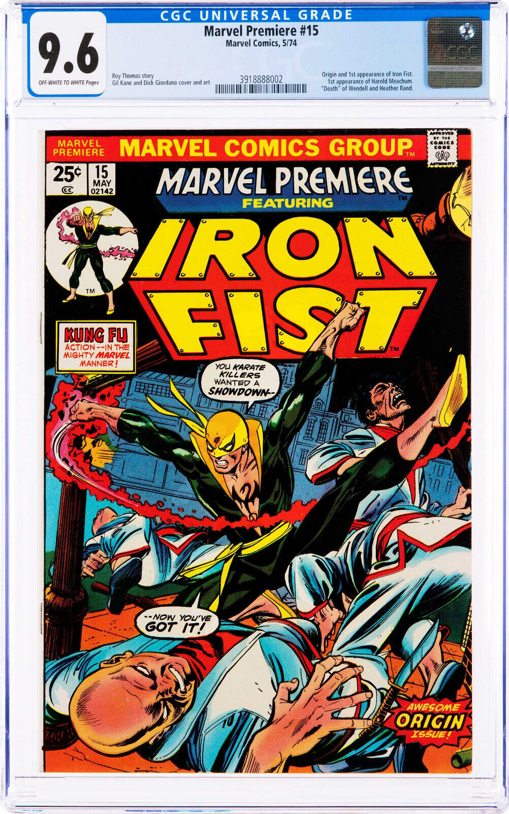 Marvel Premiere #15 (1974) CGC 9.6 NM+ OW White Key 1st Appearance of Iron Fist