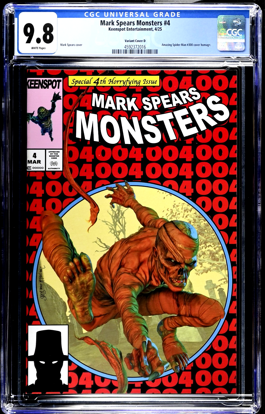 Mark Spears Monsters #4 (2025) CGC 9.8 NM/MT ASM 300 Homage Mummy Cover D