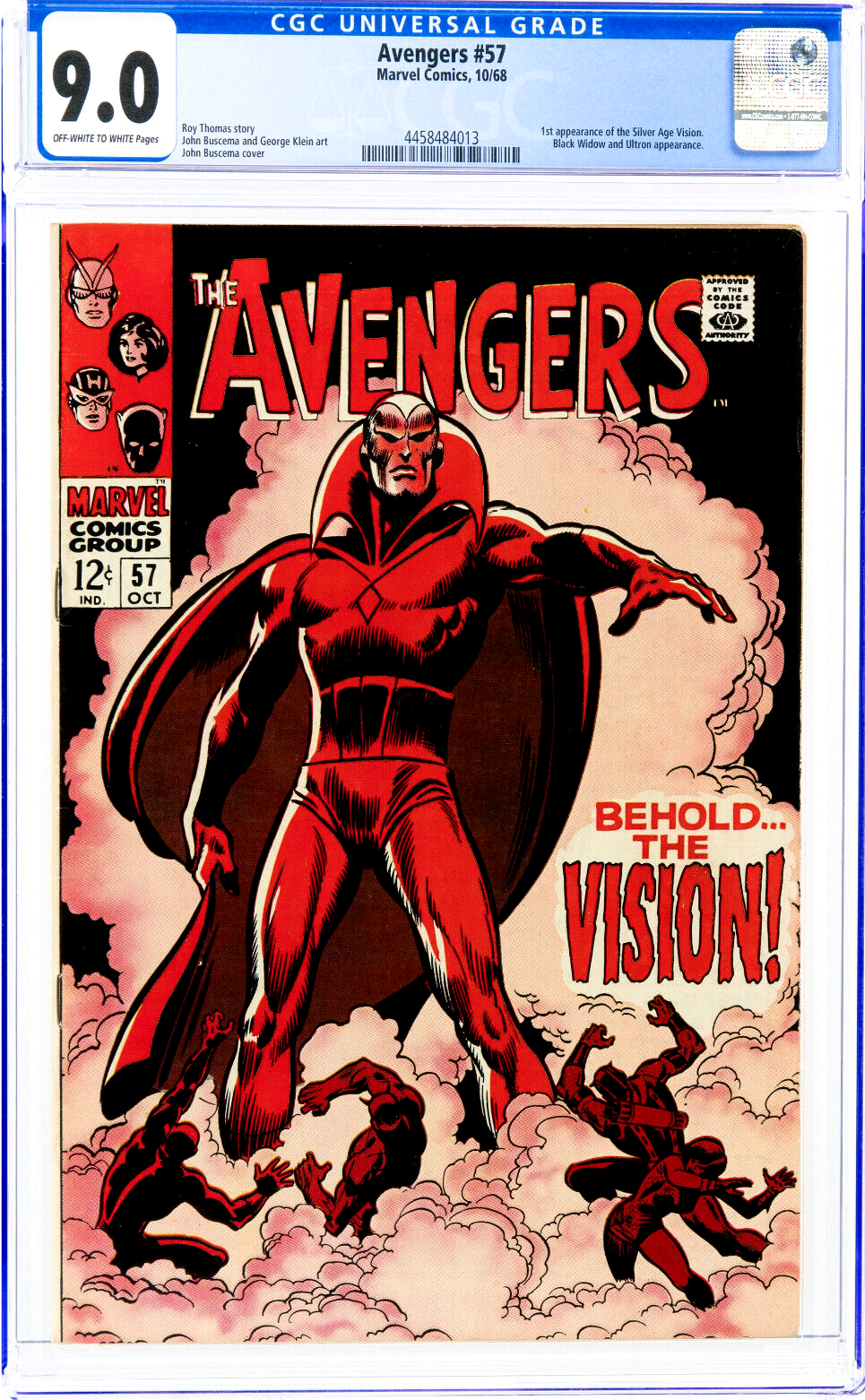 Avengers #57 (1968) CGC 9.0 VF/NM OW/White Buscema Key Classic 1st Vision Appear