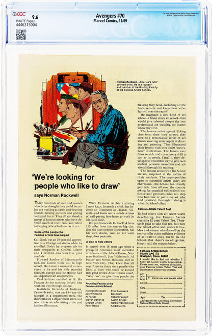 Avengers #70 (1969) CGC 9.6 NM+ WHITE Key Origin of Squadron Sinister