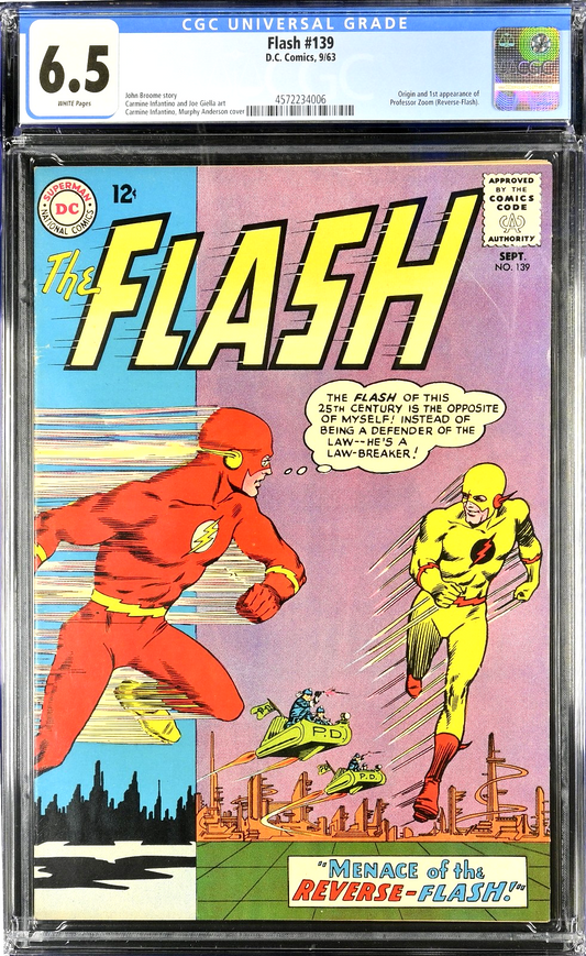 Flash #139 (1963) CGC 6.5 FN+ WHITE Pages KEY 1st Reverse Flash Professor Zoom