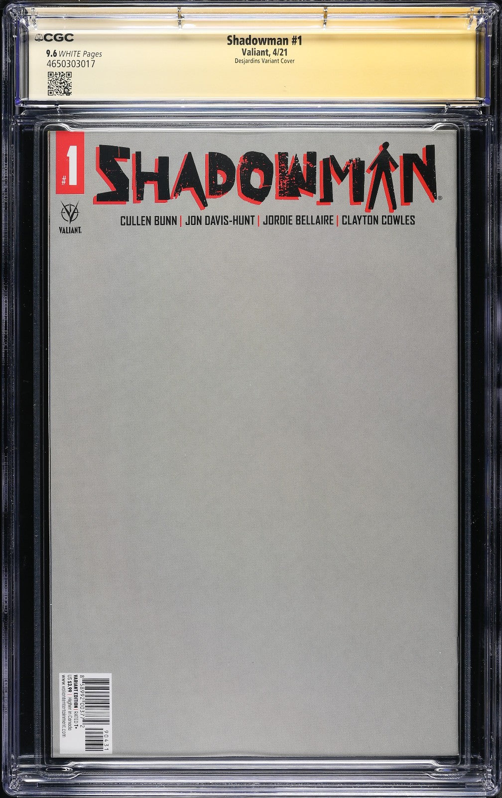 Shadowman #1 (2021) CGC SS 9.6 NM+ White Virgin Johnny Desjardins Signed Sketch